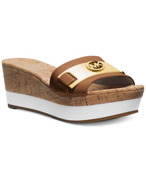 michael kors warren platform wedge sandal white gold logo|Embellished Signature Logo Wedge Sandal .